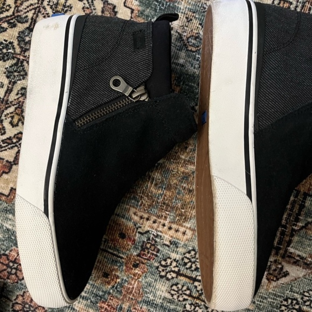 Keds Black Zip High-Top Sneakers in Black Denim and Suede in Size 7 Platform - Picture 3 of 10